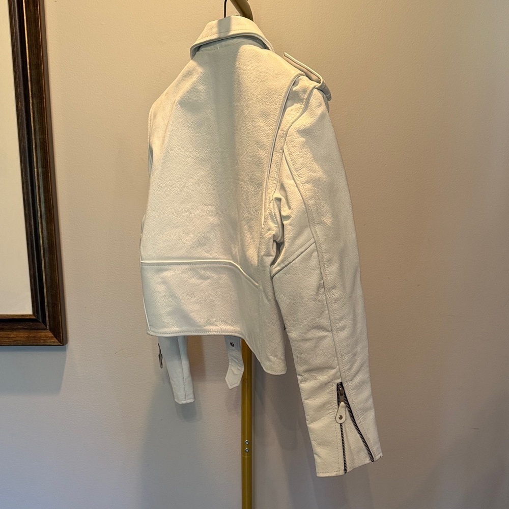 LK Women's White Leather Biker Jacket EUC L - Picture 7 of 15